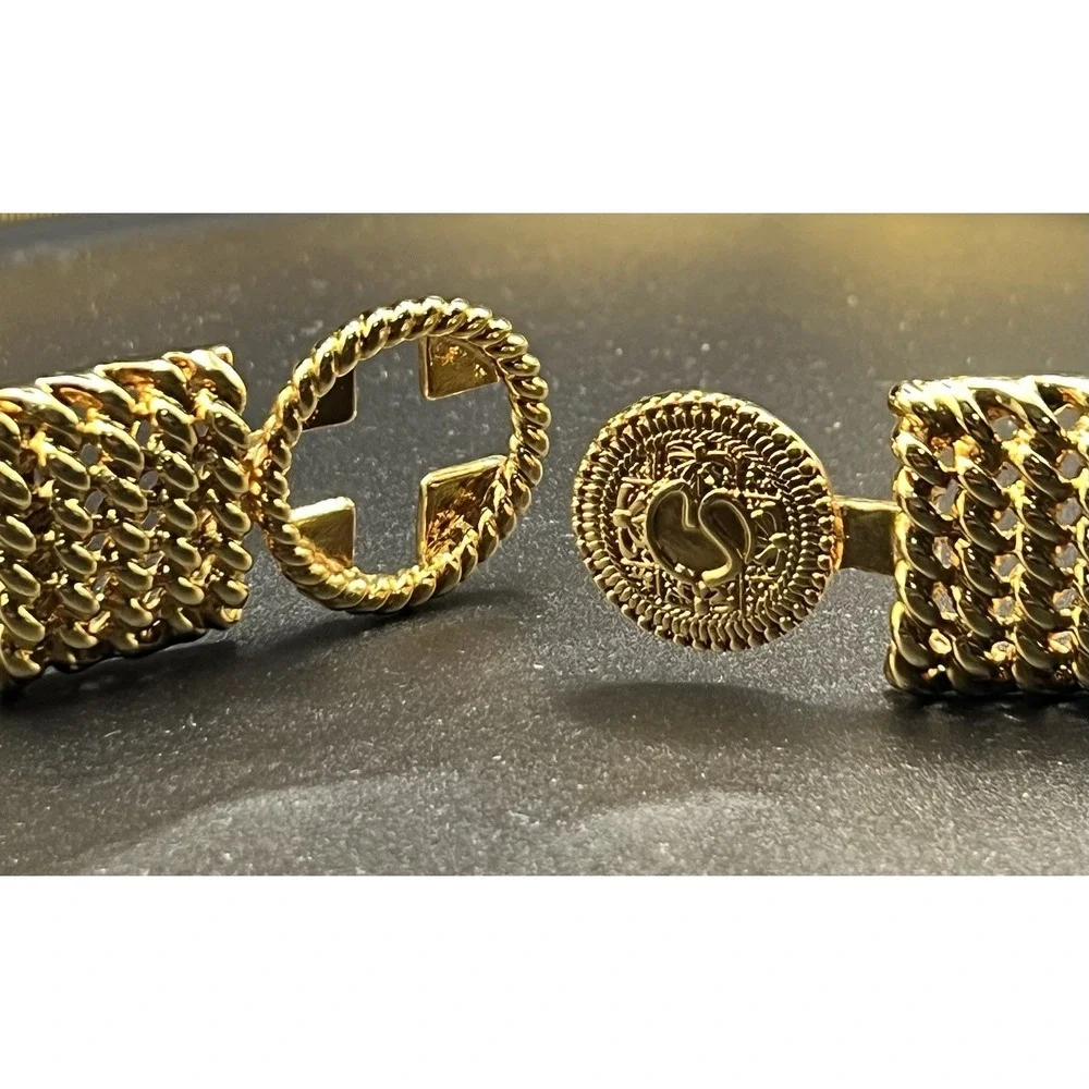 Vintage St John Gold Toned Stretchy Coil Belt with Rhinestone Medallions